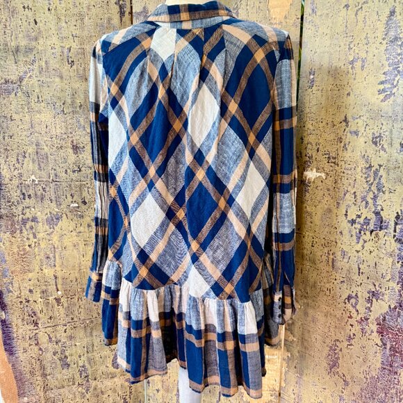 Free People Size XS Peppy In Plaid Ruffle Button Plaid Shirt - Picture 2 of 5